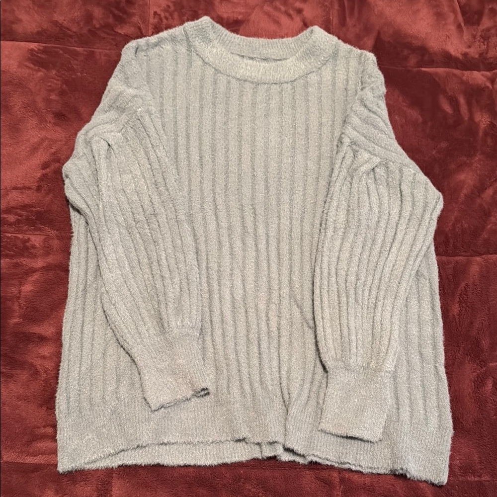 Aerie Green Crew Neck Sweater with Ribbed Texture